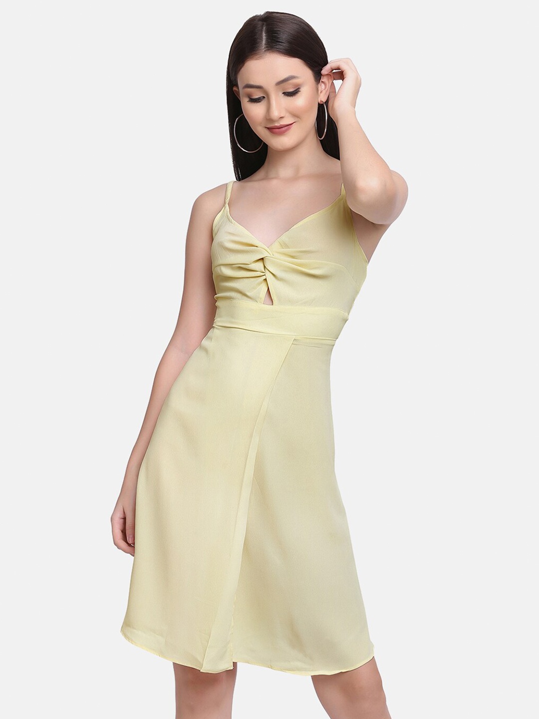 

SAKIA Women Yellow Solid Shoulder Strap A-Line Dress