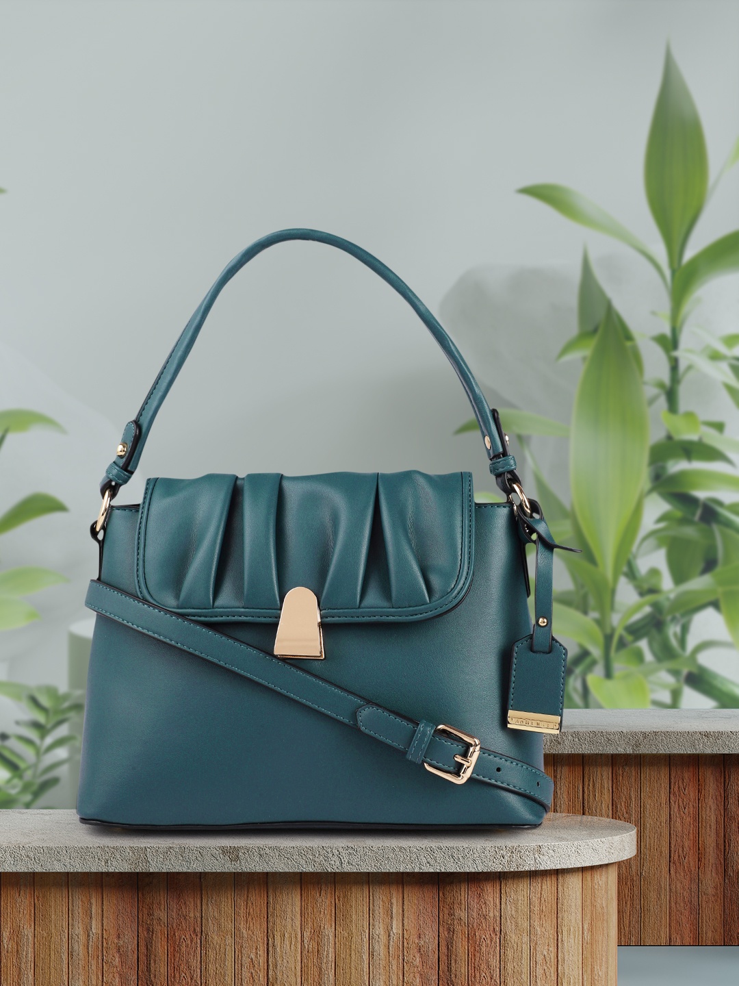 

Van Heusen Teal Blue Solid Structured Shoulder Bag