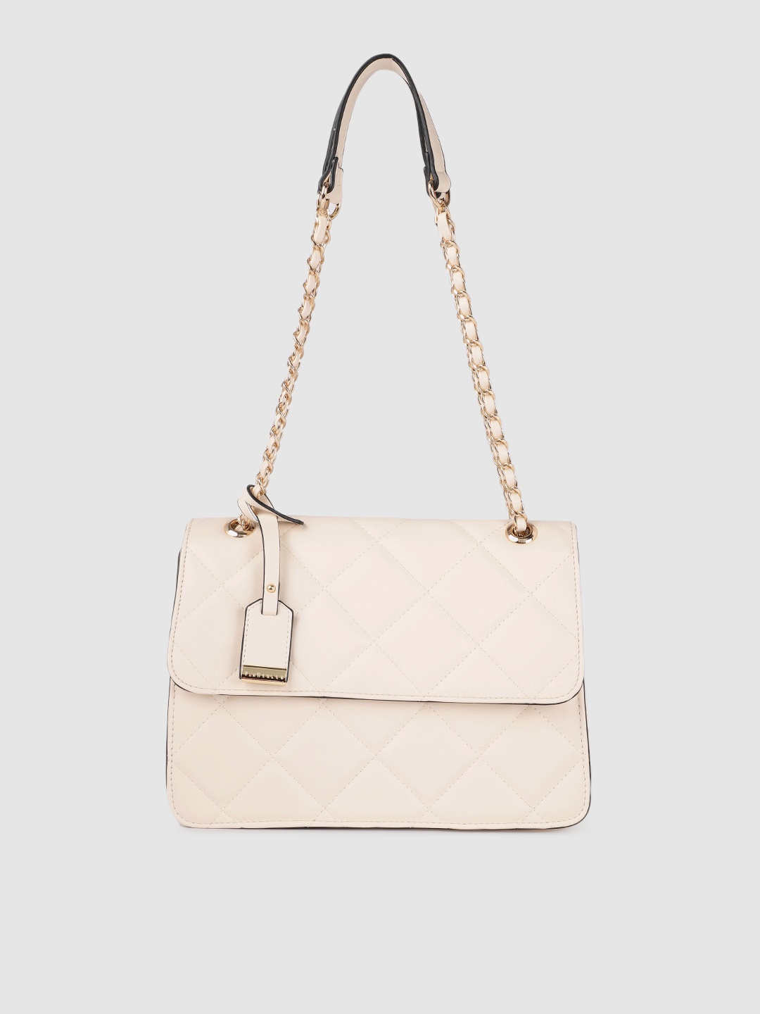 

Van Heusen Off-White Solid Structured Sling Bag with Quilted Detail