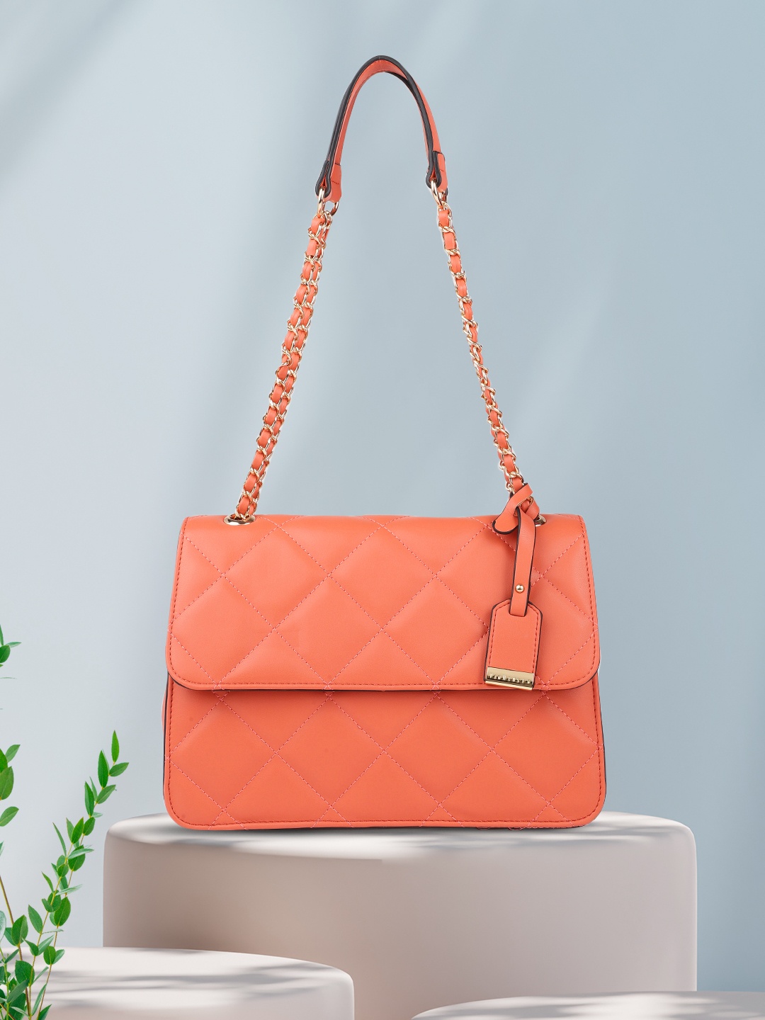 

Van Heusen Orange Solid Structured Sling Bag with Quilted Detail