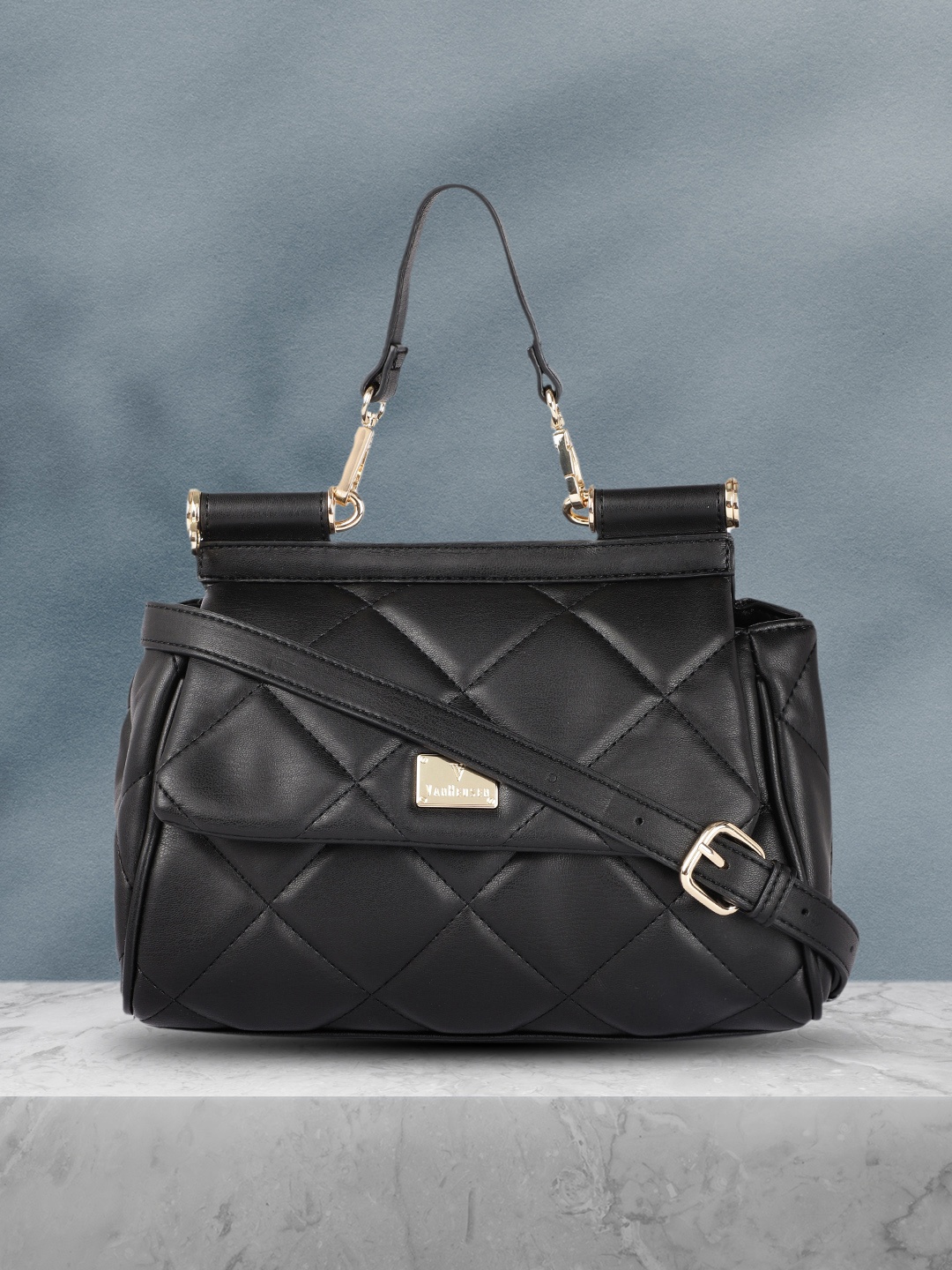 

Van Heusen Black Solid Structured Satchel with Quilted Detail