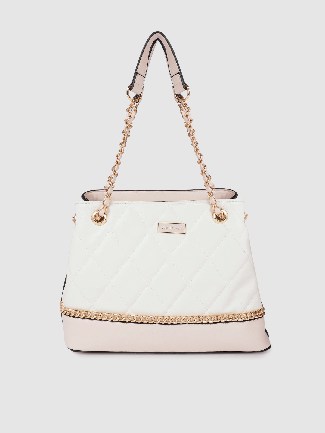 

Van Heusen Off-White Solid Structured Shoulder Bag with Quilted Detail