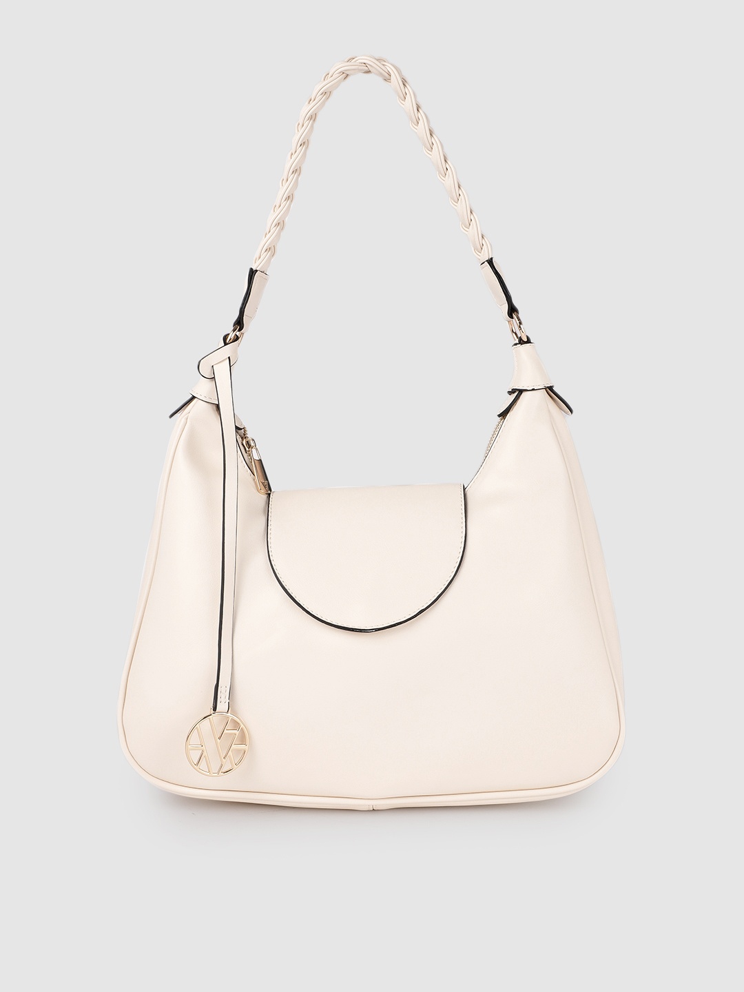 

Van Heusen Off-White Solid Structured Hobo Bag