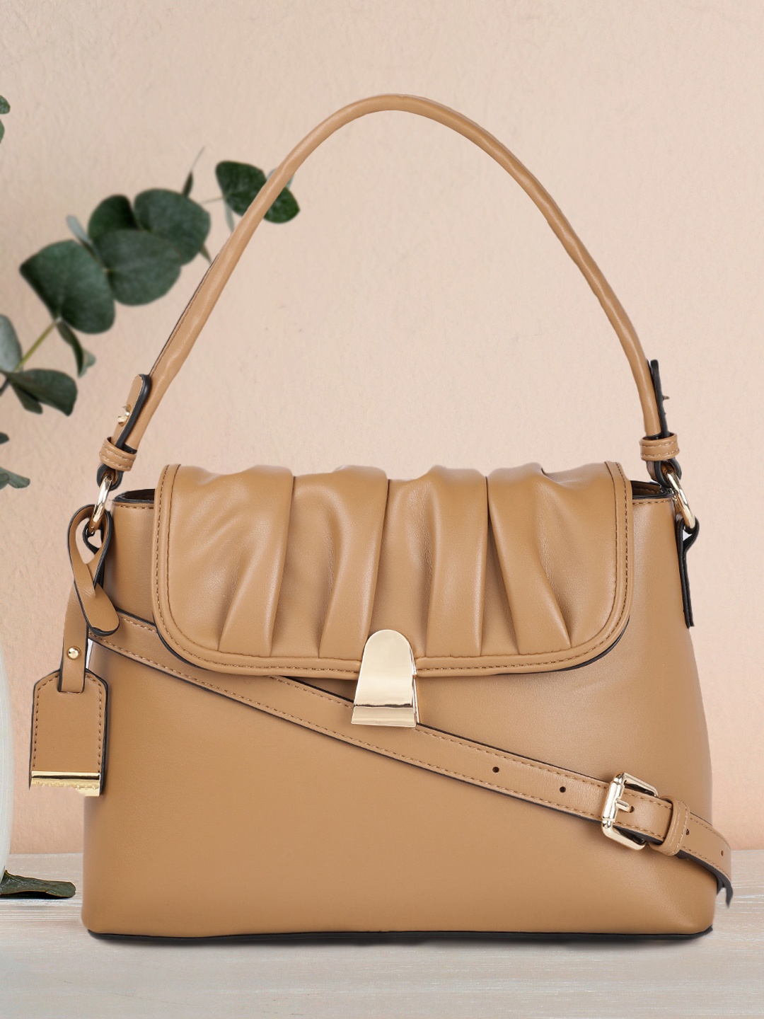 

Van Heusen Camel Brown Solid Structured Shoulder Bag