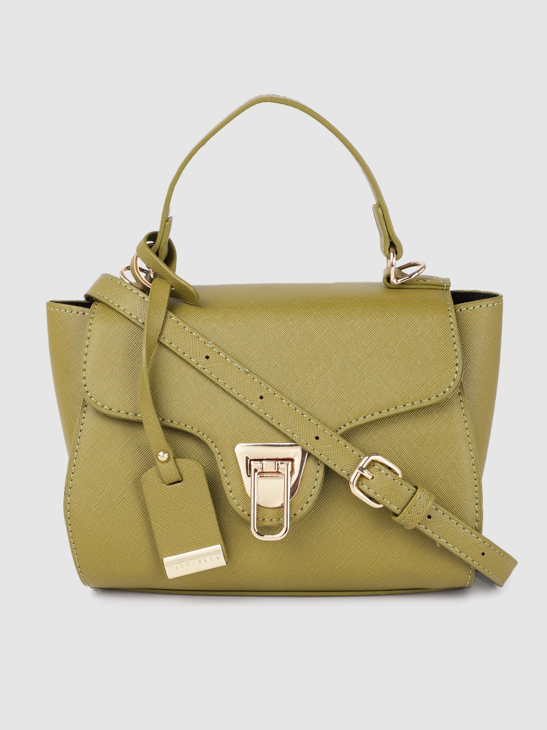 

Van Heusen Women Olive Green Solid Structured Satchel