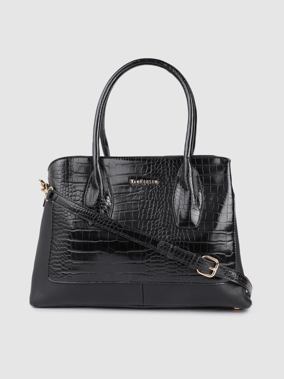 

Van Heusen Black Animal Textured Structured Handheld Bag
