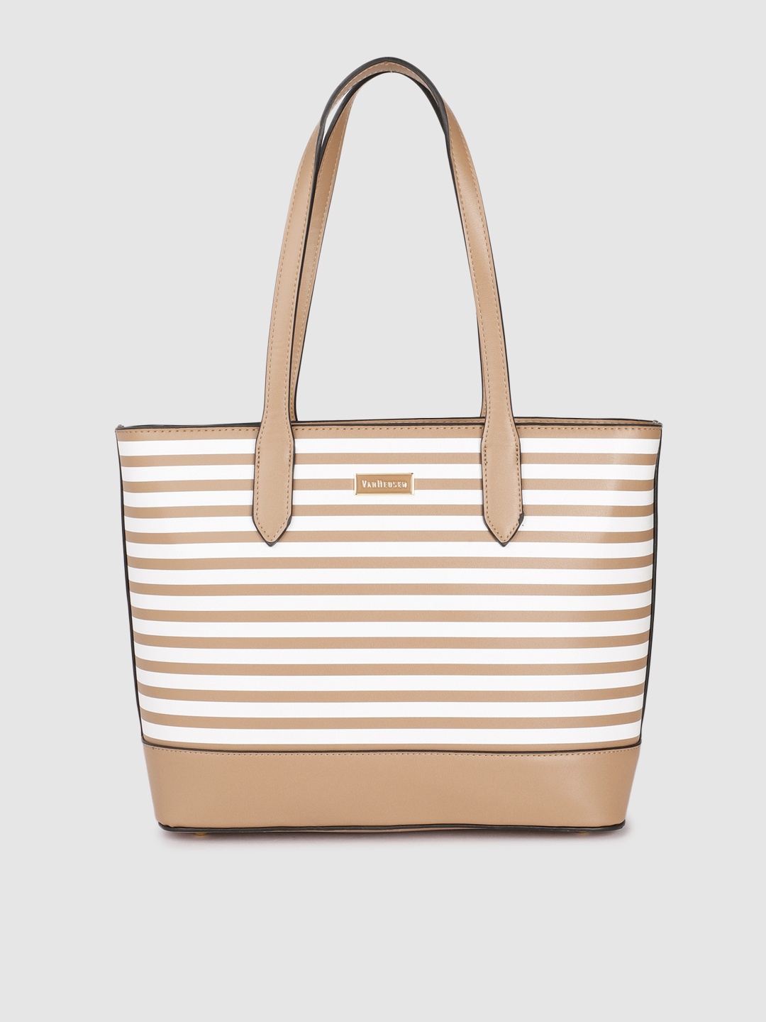 

Van Heusen Beige & White Striped Structured Shoulder Bag