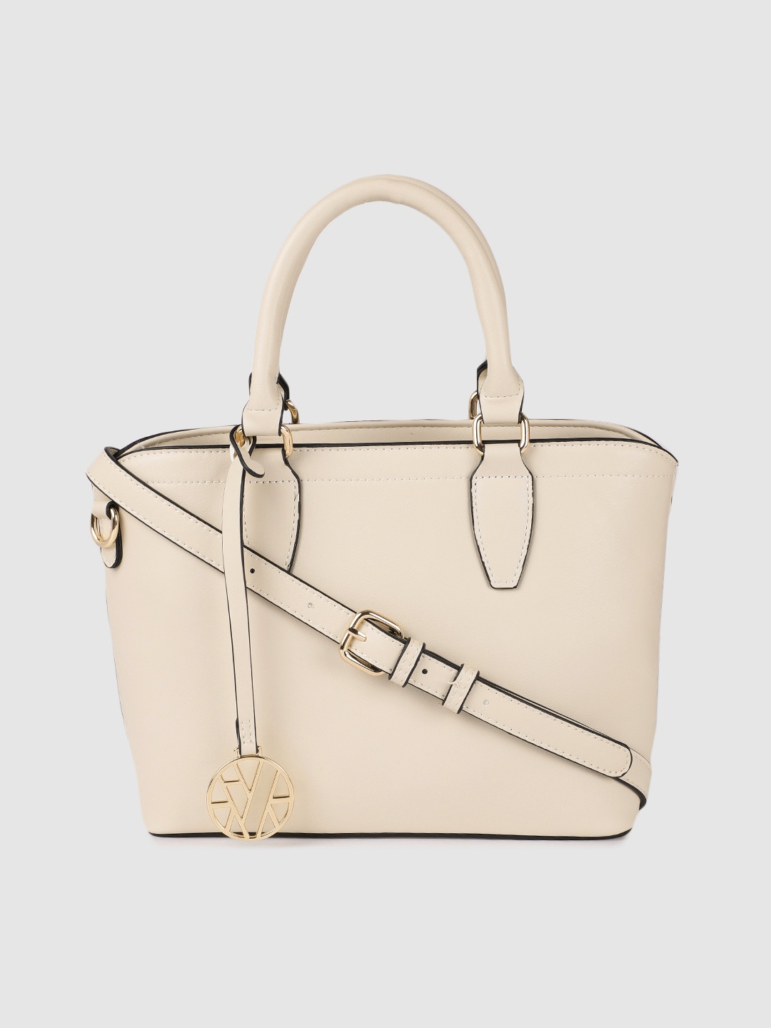 

Van Heusen Beige Solid Structured Handheld Bag