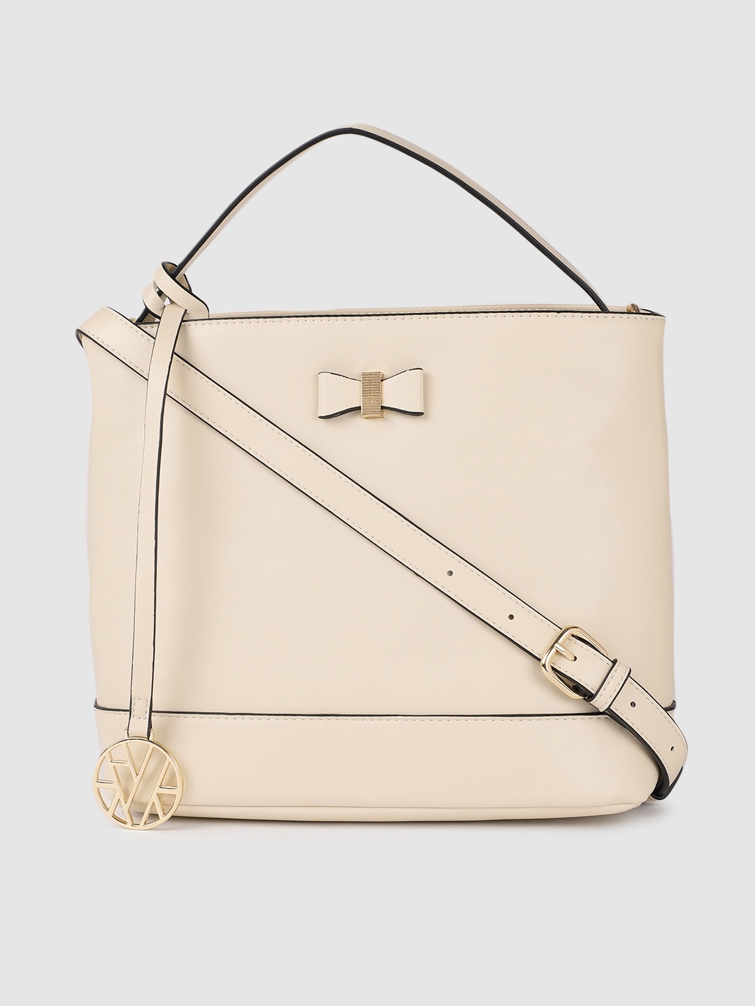 

Van Heusen Beige Solid Structured Handheld Bag
