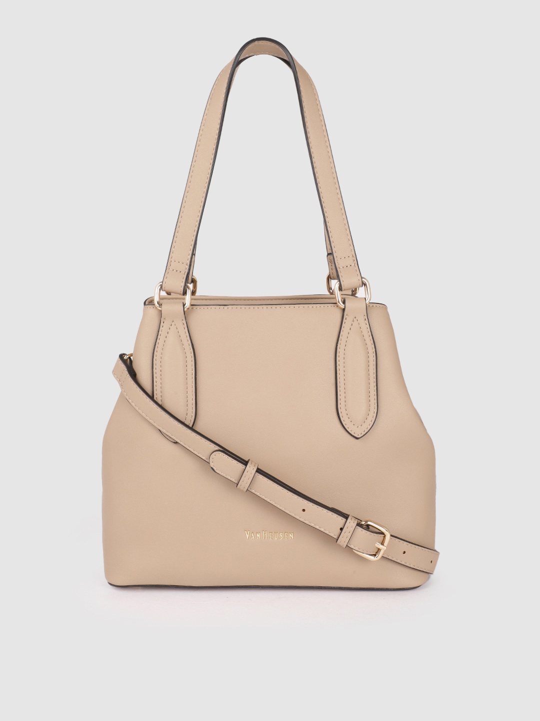 

Van Heusen Beige Solid Structured Shoulder Bag