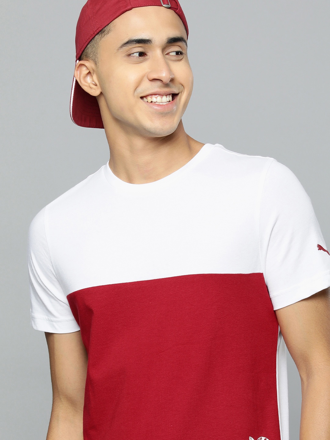 

one8 x PUMA Colourblocked Pure Cotton Slim Fit T-shirt, White