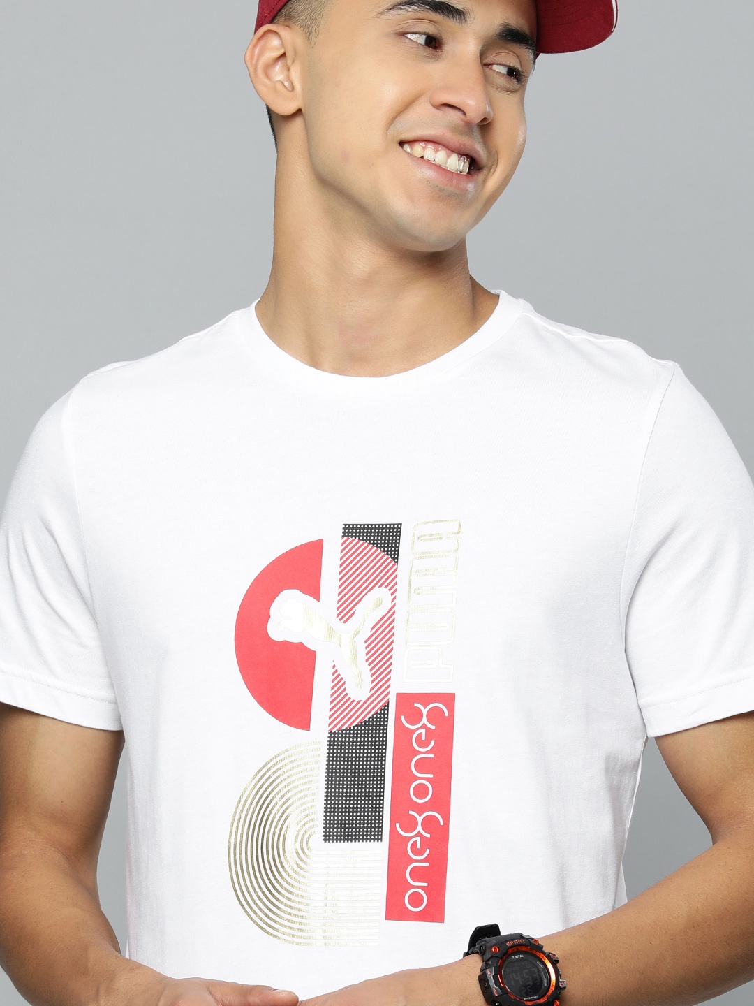 

one8 x PUMA Men White Brand Logo Gold Foil Printed Pure Cotton T-shirt
