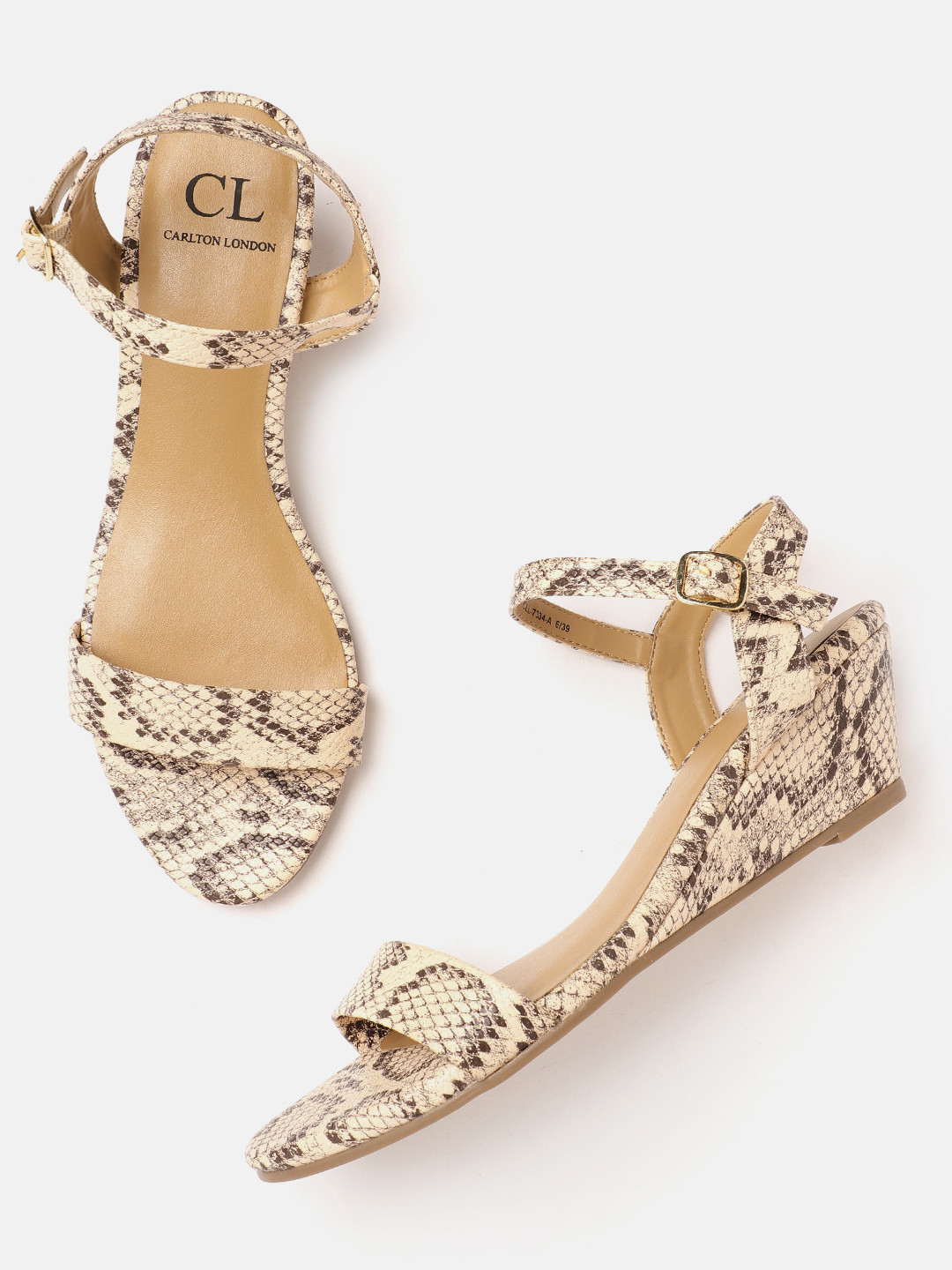 

Carlton London Women Snake Skin Textured Wedge Heels, Beige