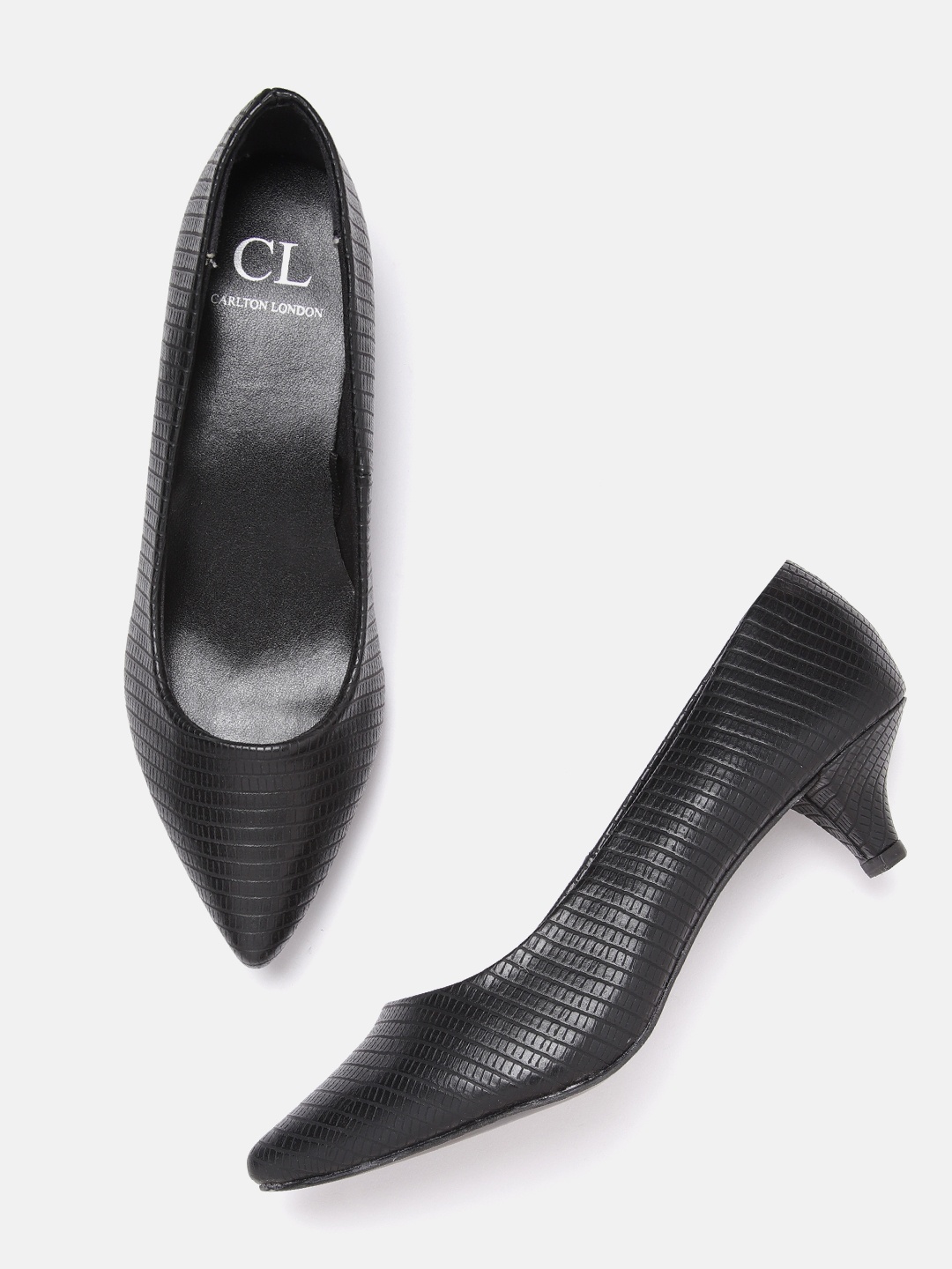 

Carlton London Black Snakeskin Textured Kitten Pumps