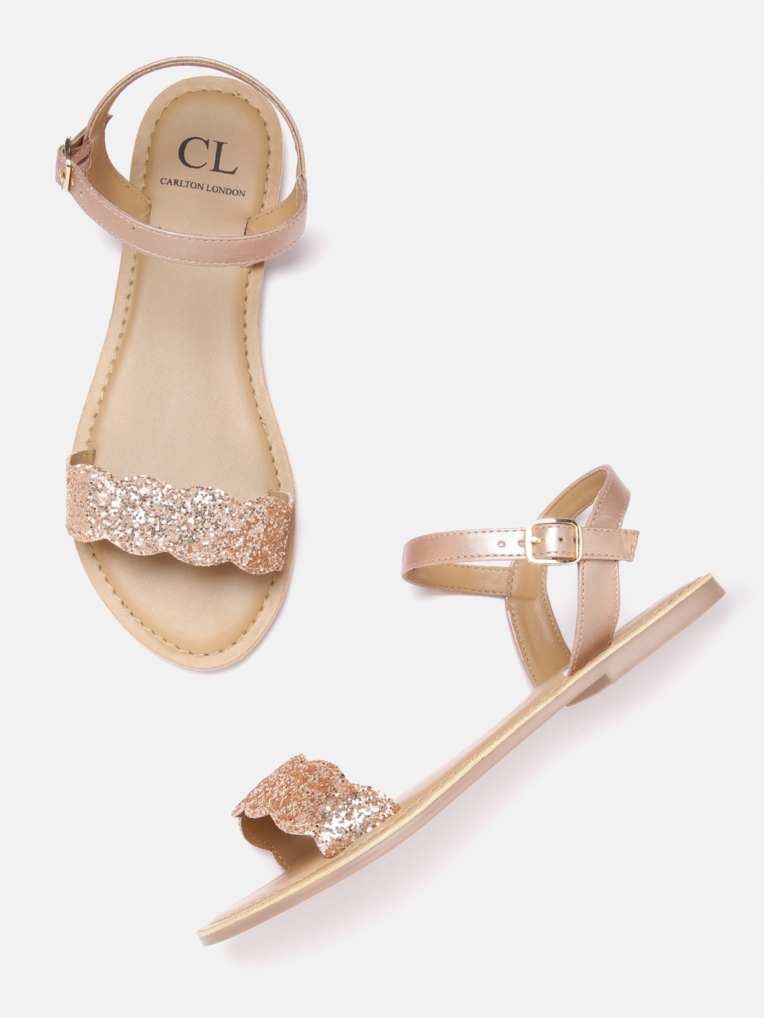 

Carlton London Women Rose Gold-Toned Shimmer Open Toe Flats