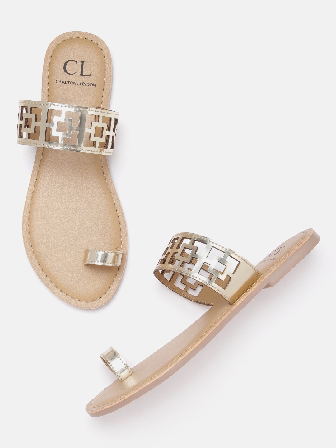 

Carlton London Women Gold-Toned Solid One Toe Flats with Laser Cuts Detail