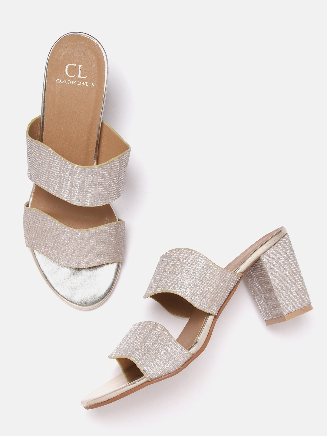 

Carlton London Rose Gold-Toned & Silver-Toned Shimmer Block Heels