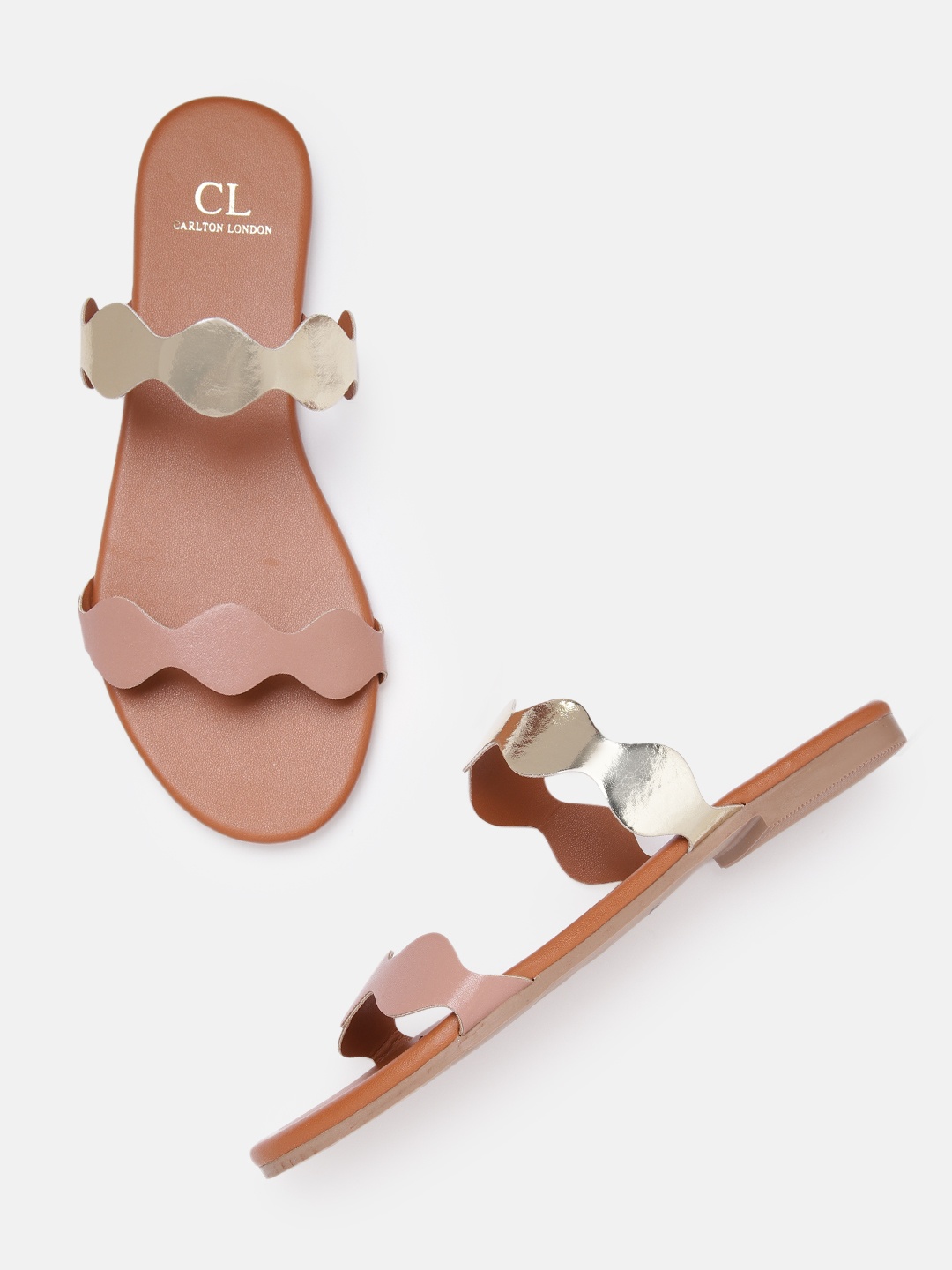 

Carlton London Women Dusty Rose Pink & Gold-Toned Colourblocked Open Toe Flats