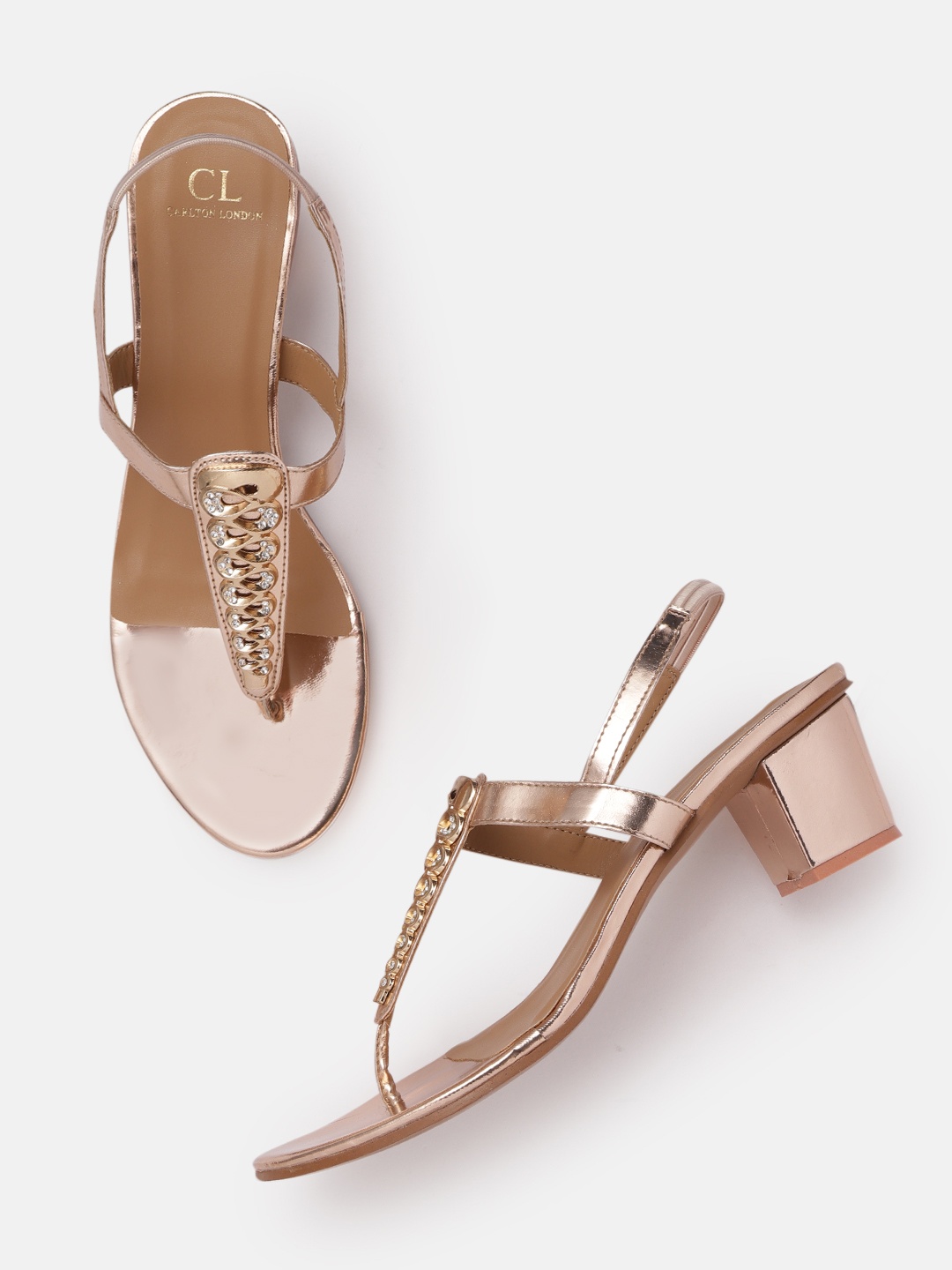 

Carlton London Women Rose Gold Western-Embellished Block Heel Sandals