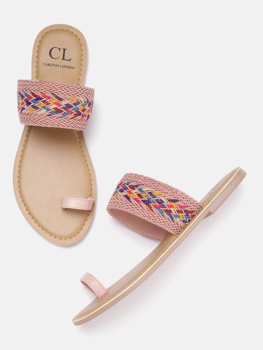 

Carlton London Women Dusty Rose Pink Woven Design One Toe Flats