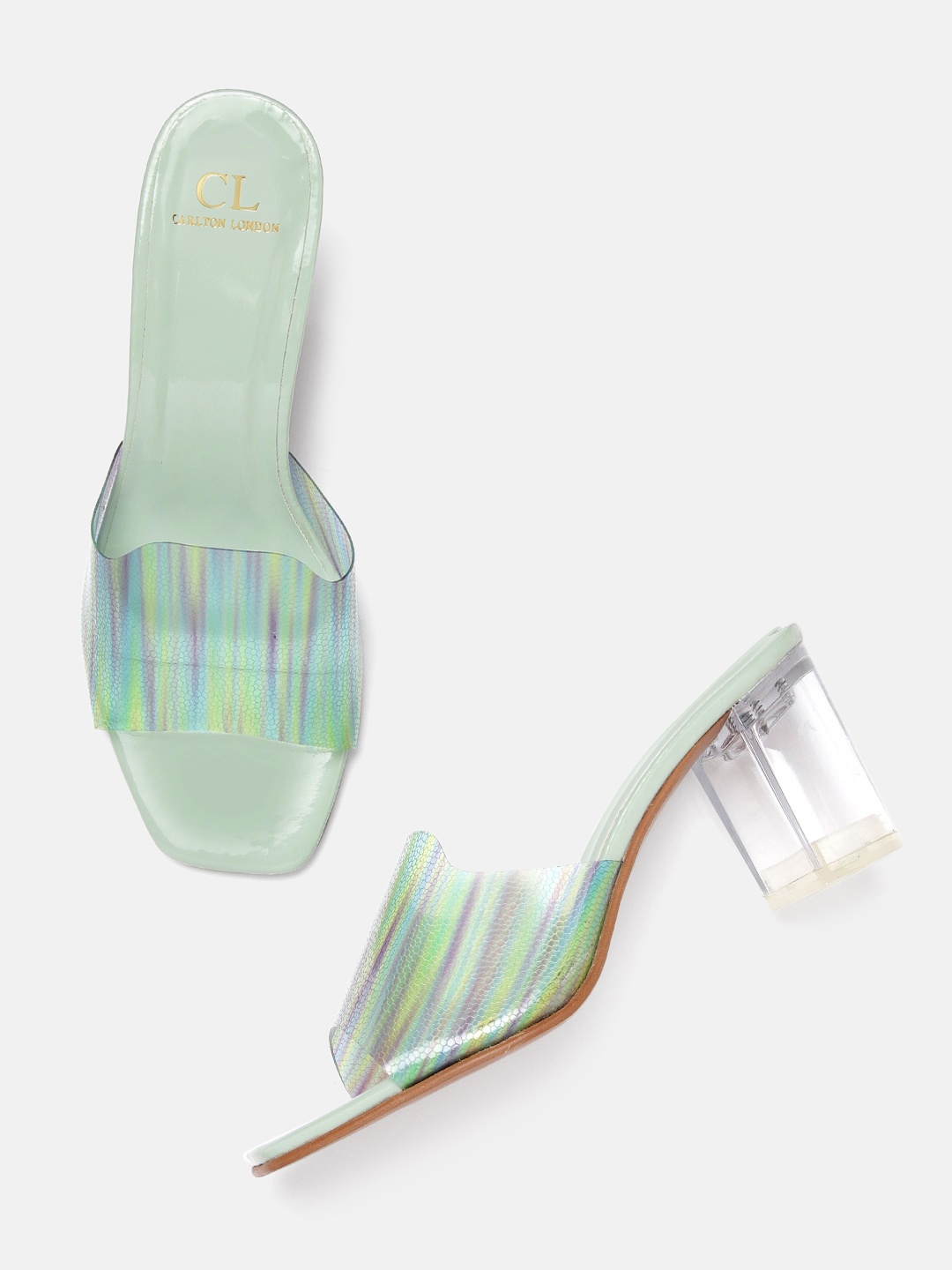 

Carlton London Women Green & Blue Printed Block Heels
