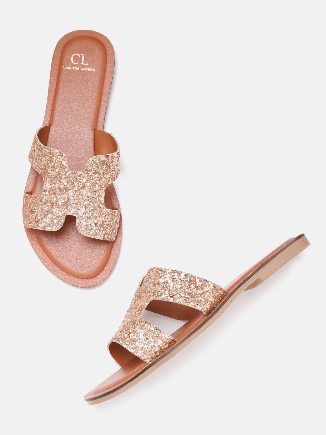 

Carlton London Women Gold-Toned Embellished Open Toe Flats