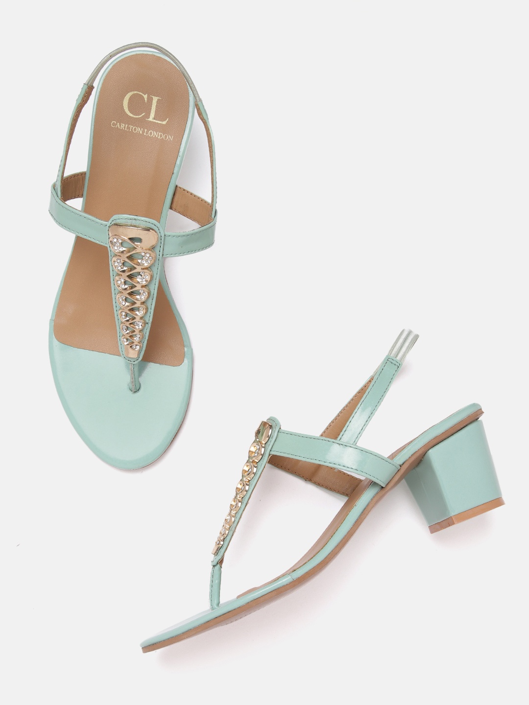 

Carlton London Women Mint Green Stone Studded Block Heels