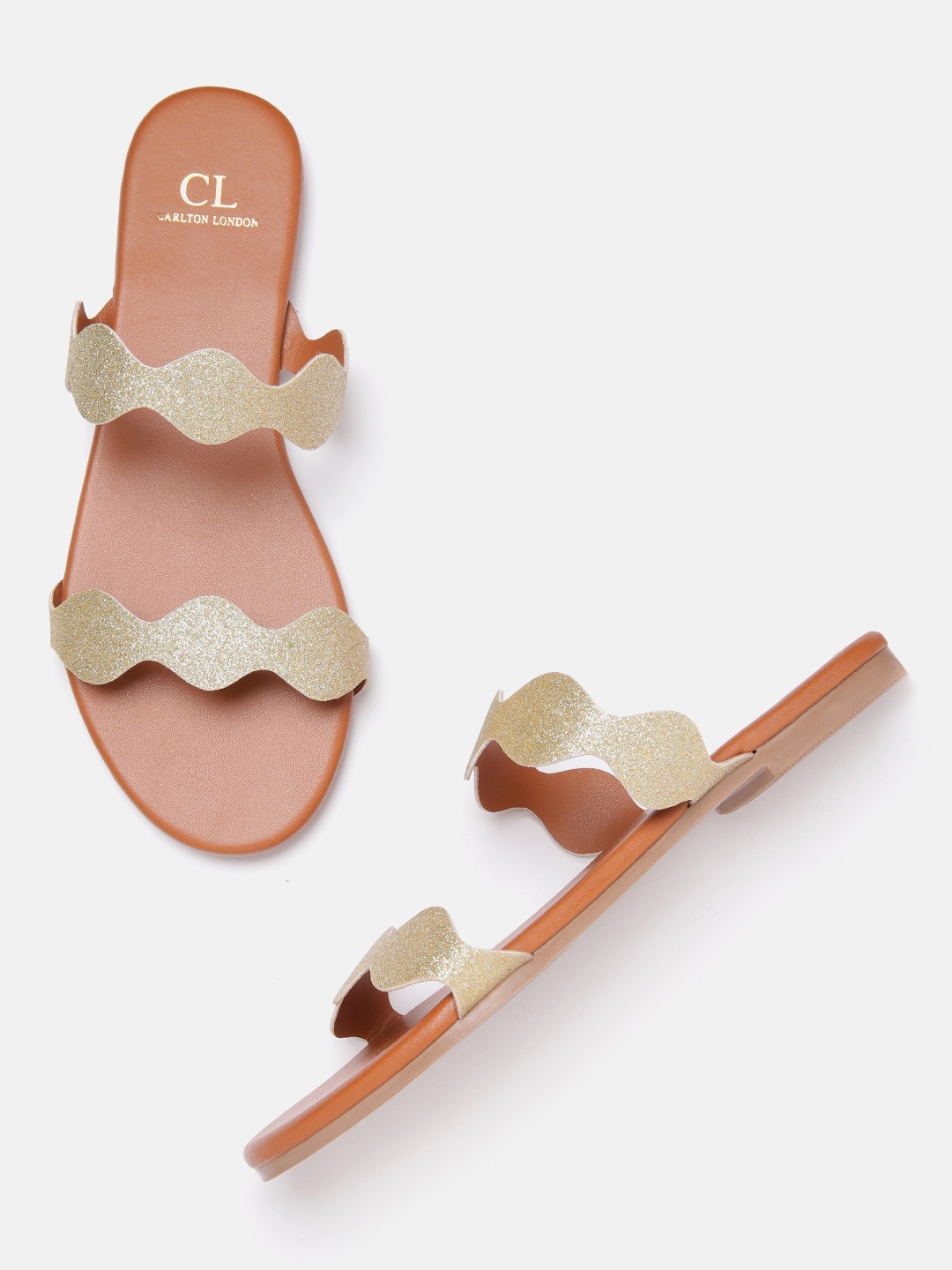 

Carlton London Women Gold-Toned Shimmer Open Toe Flats