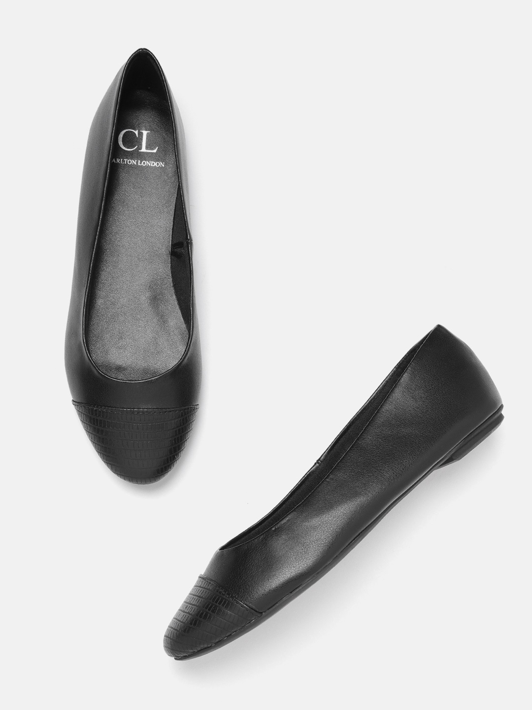 

Carlton London Women Black Snakeskin Textured Ballerinas