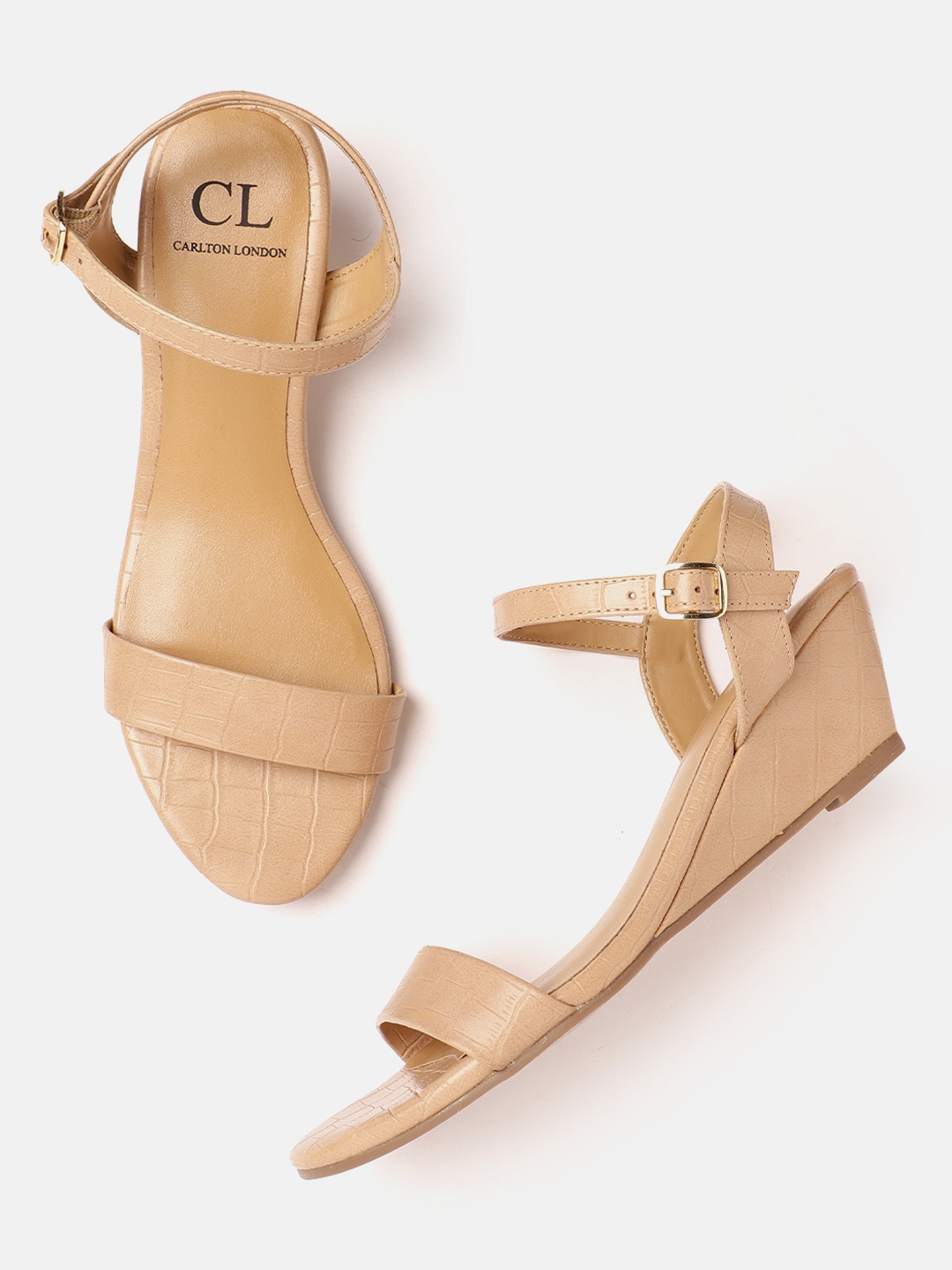 

Carlton London Women Croc Textured Wedge Heels, Beige