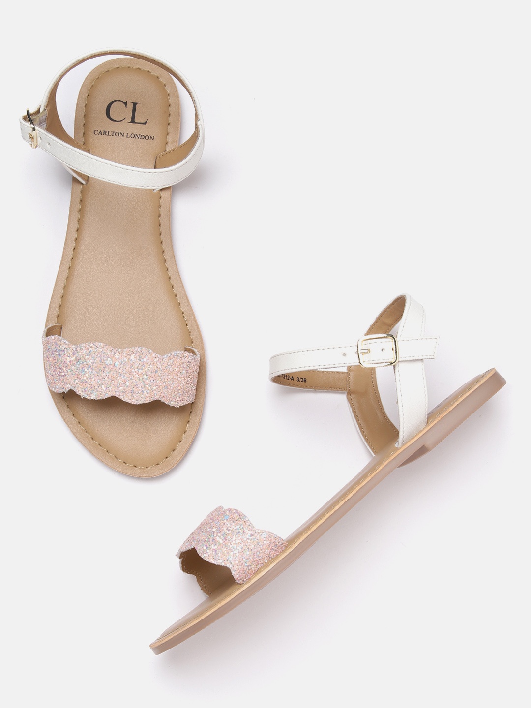 

Carlton London Women Peach-Coloured & White Embellished Open Toe Flats
