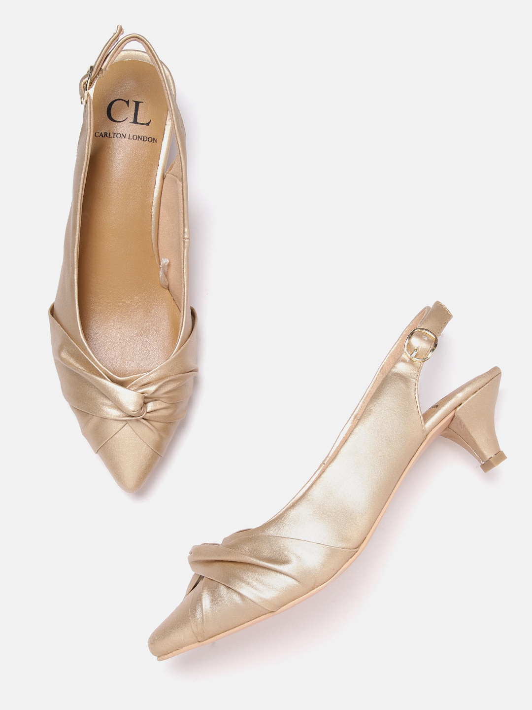 

Carlton London Women Gold-Toned Solid Kitten Mules