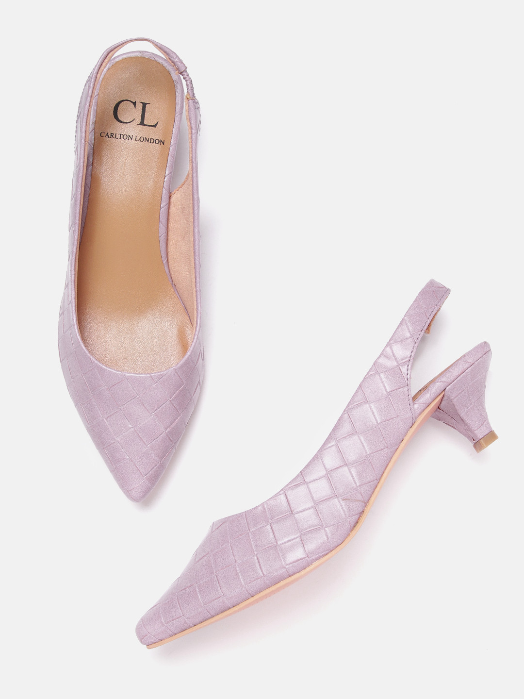 

Carlton London Women Purple Woven Textured Kitten Mules