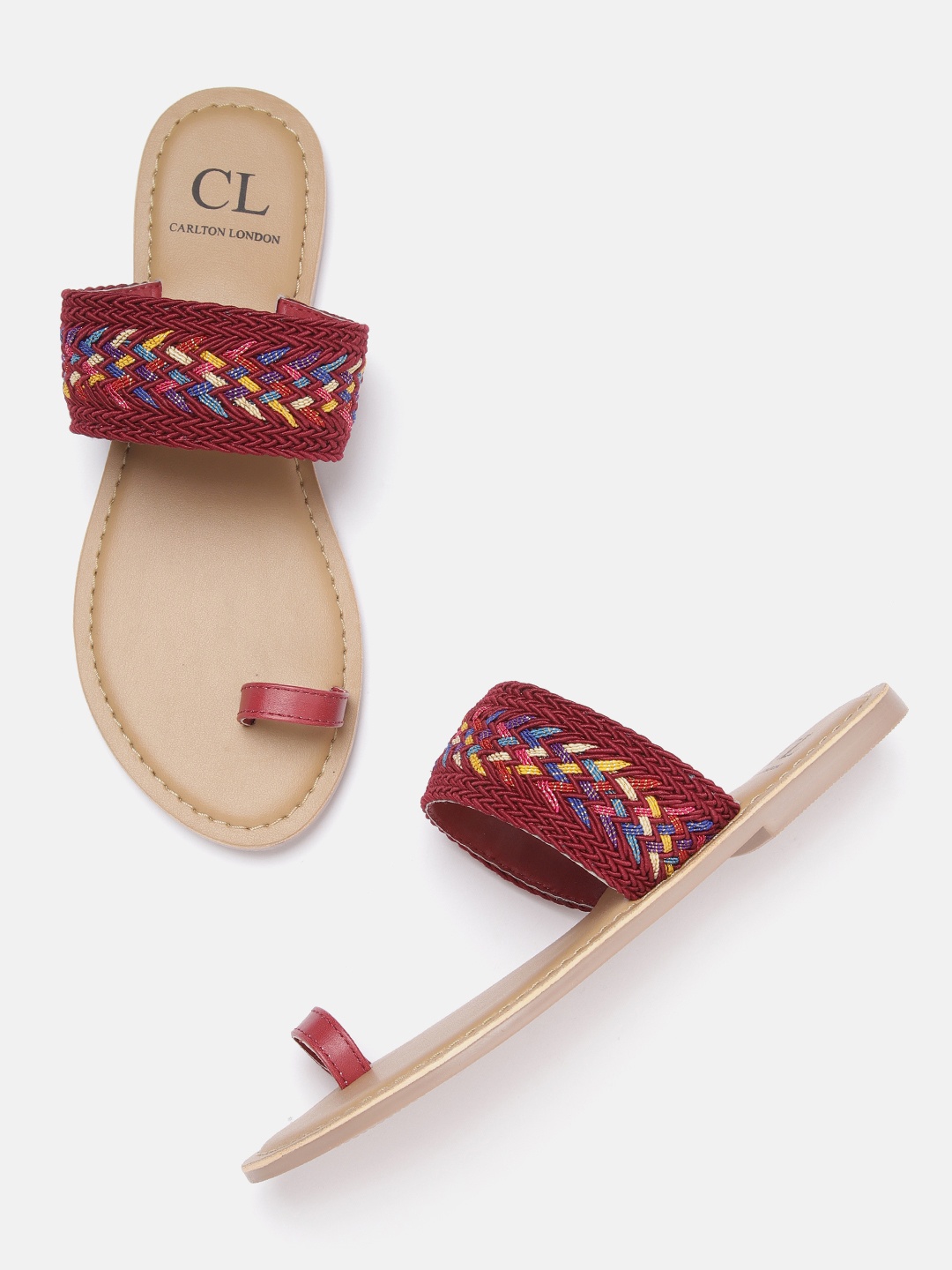 

Carlton London Women Maroon Woven Design One Toe Flats