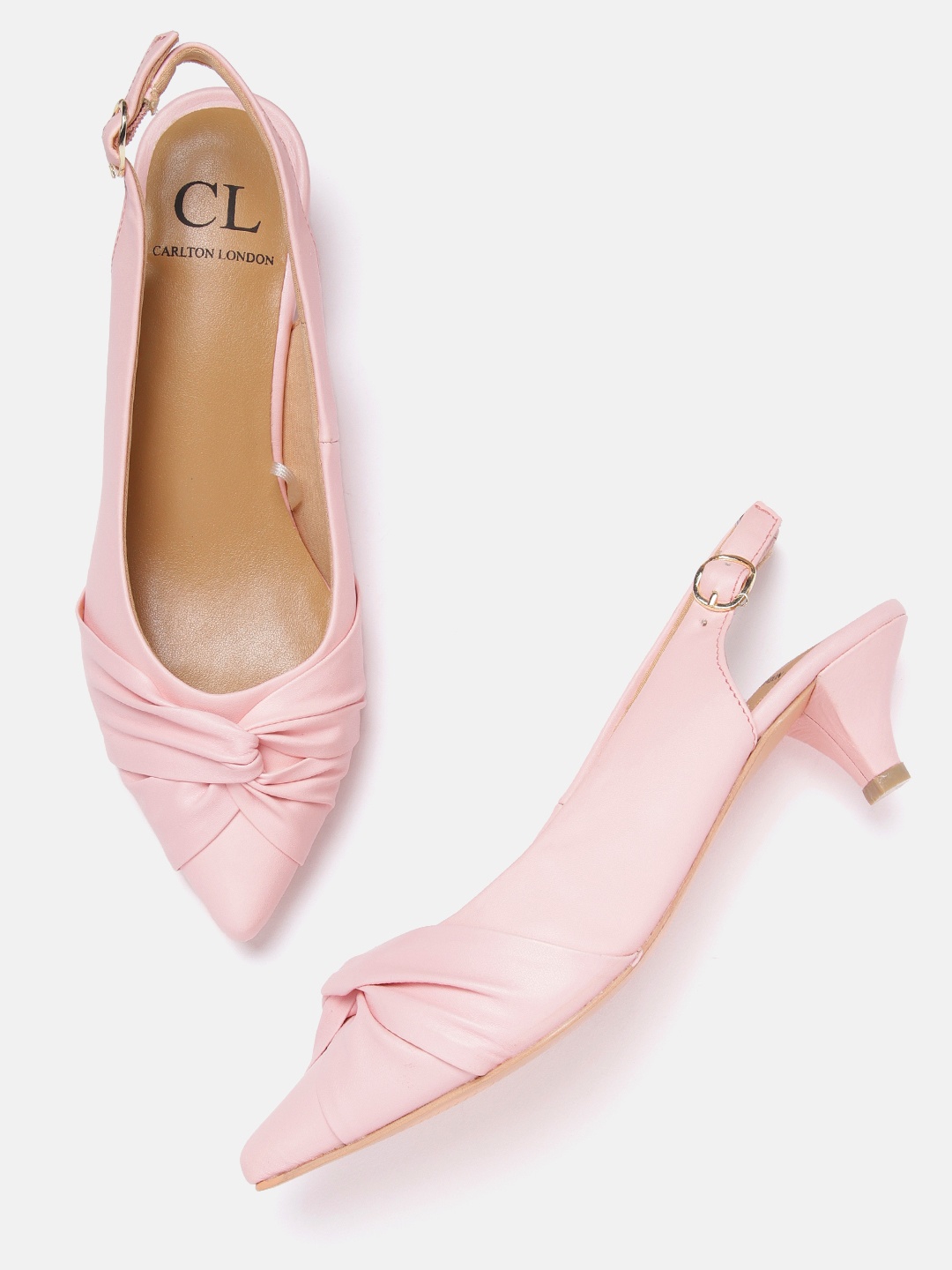 

Carlton London Pink Solid Knot Detail Kitten Mules