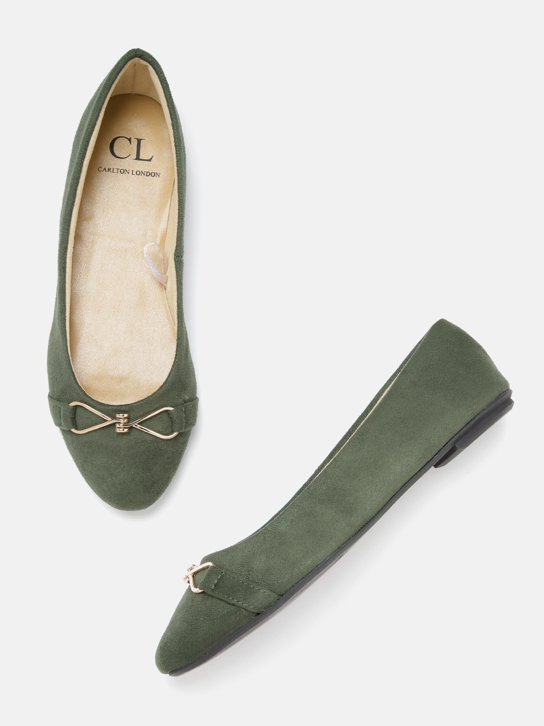 

Carlton London Women Olive Green Solid Ballerinas