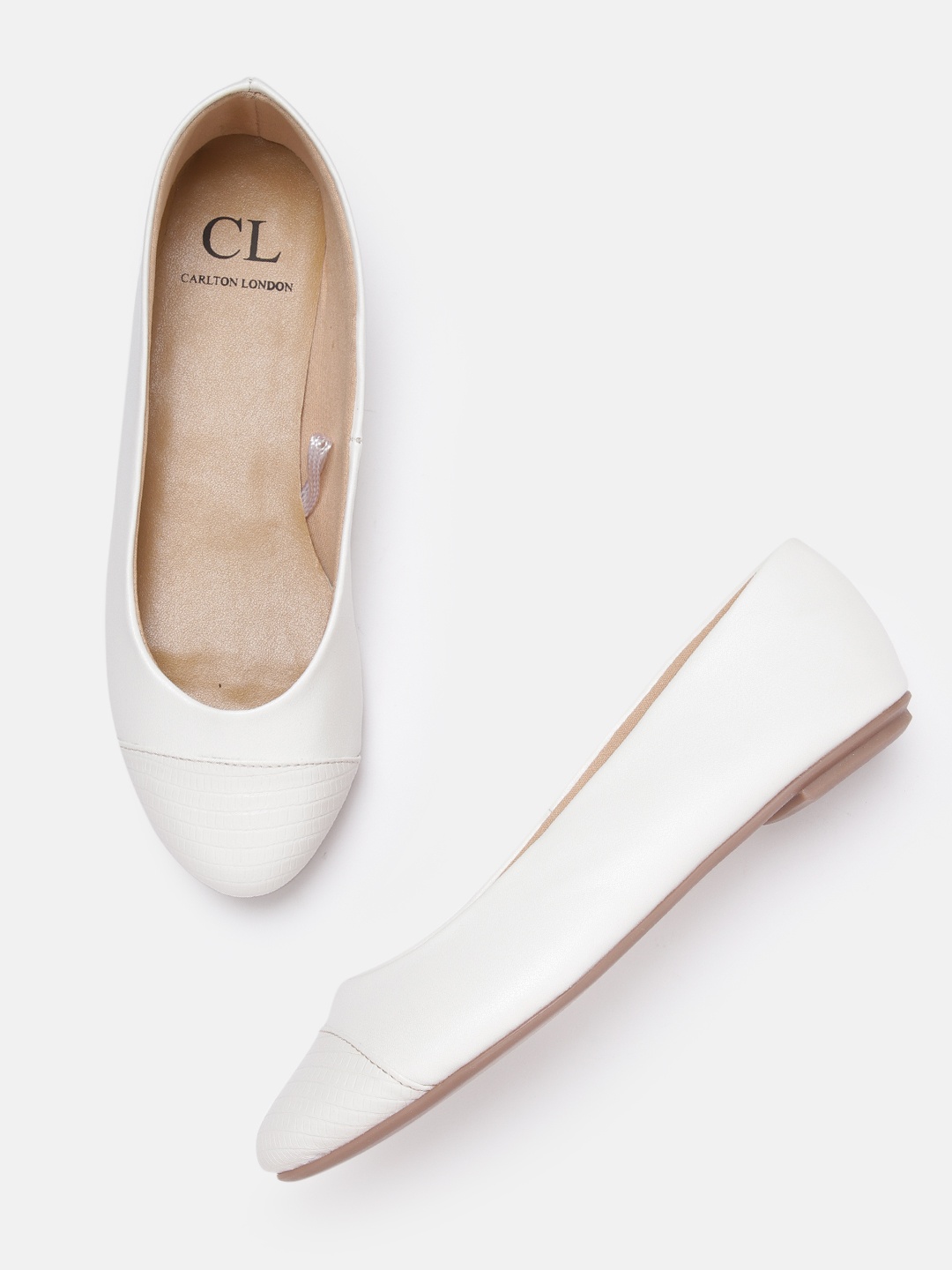 

Carlton London Women White Snake Skin Textured Ballerinas