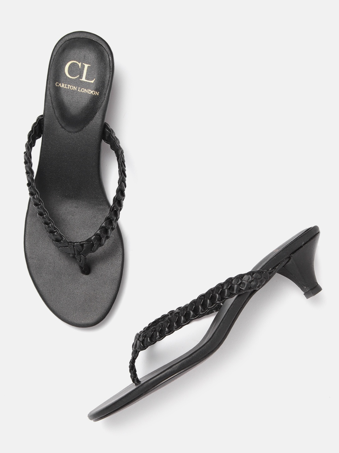 

Carlton London Black Braided Woven Design Kitten Heels