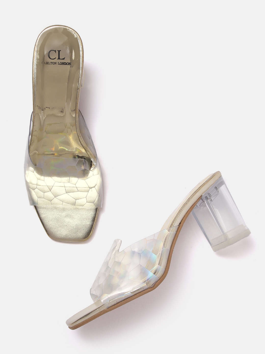 

Carlton London Women Transparent Geometric Printed Block Heels with Iridescent Effect