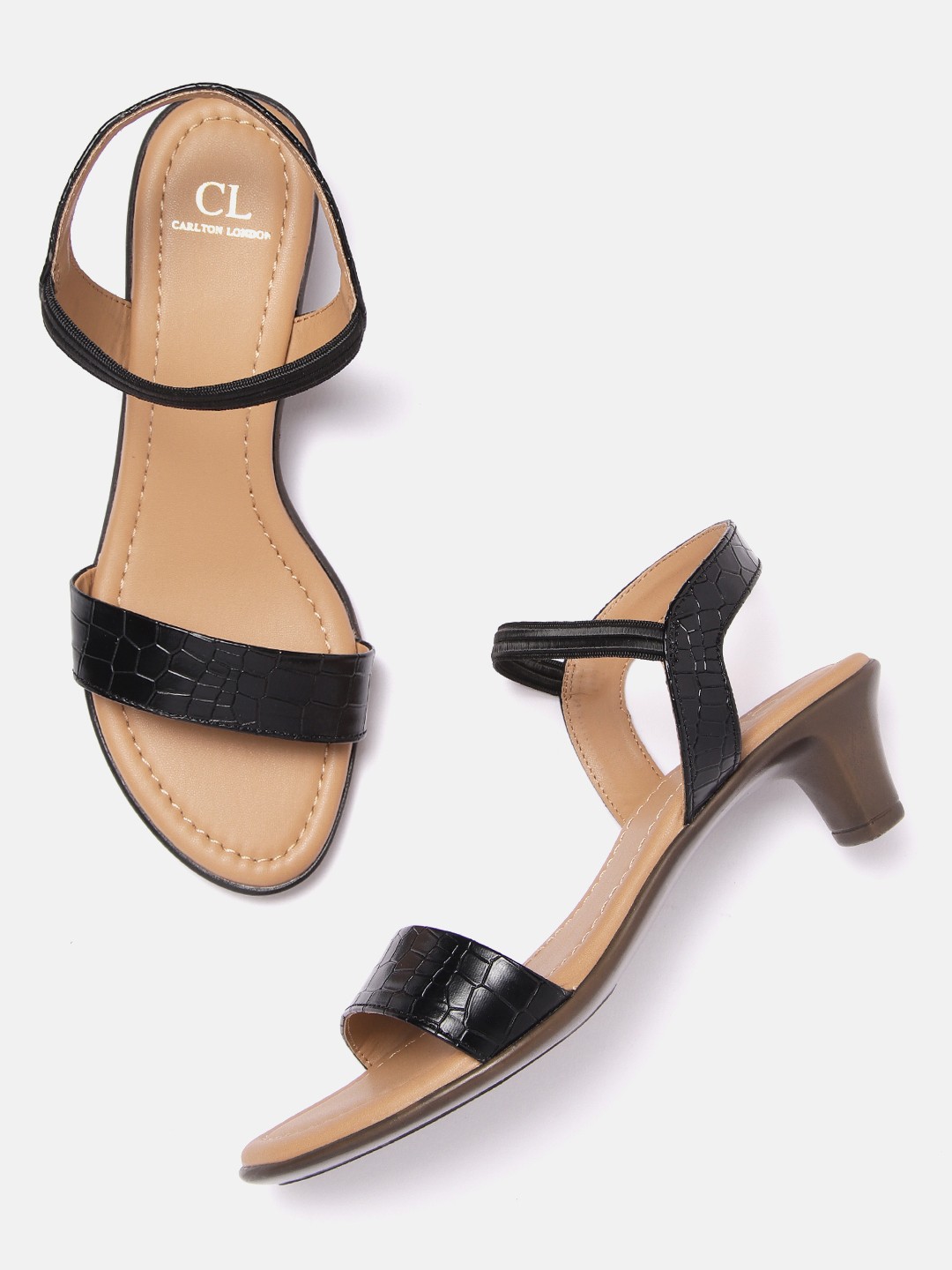 

Carlton London Black Snake Skin Textured Block Heels