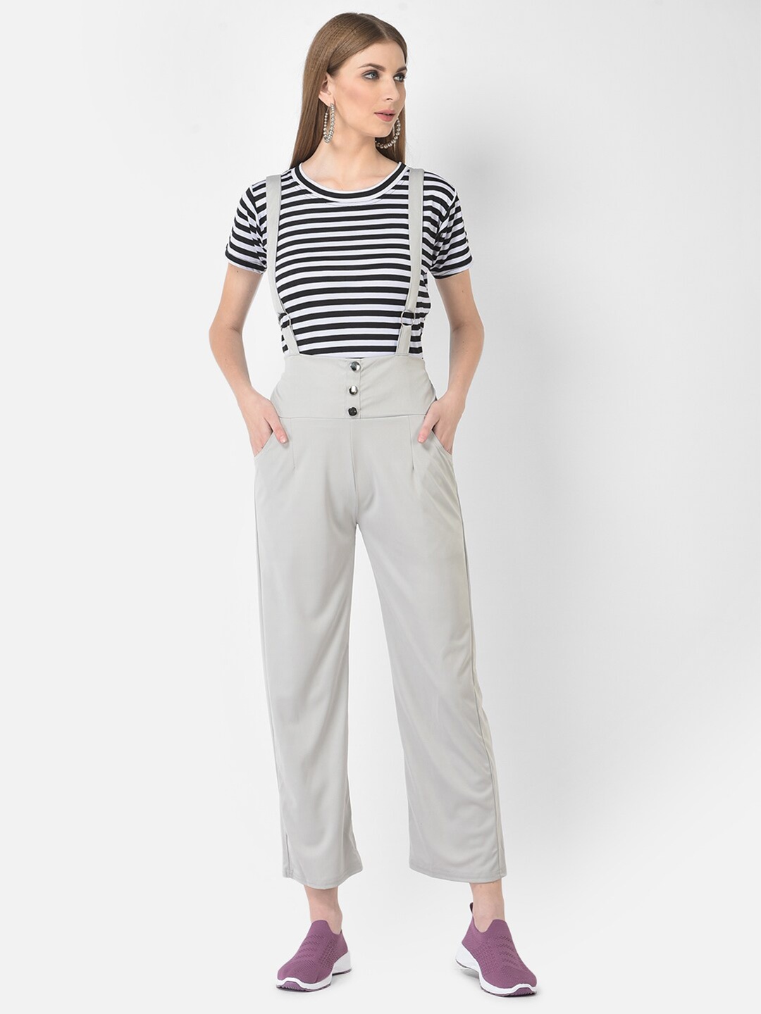 

FNOCKS Silver-Toned & Black Striped Basic Jumpsuit