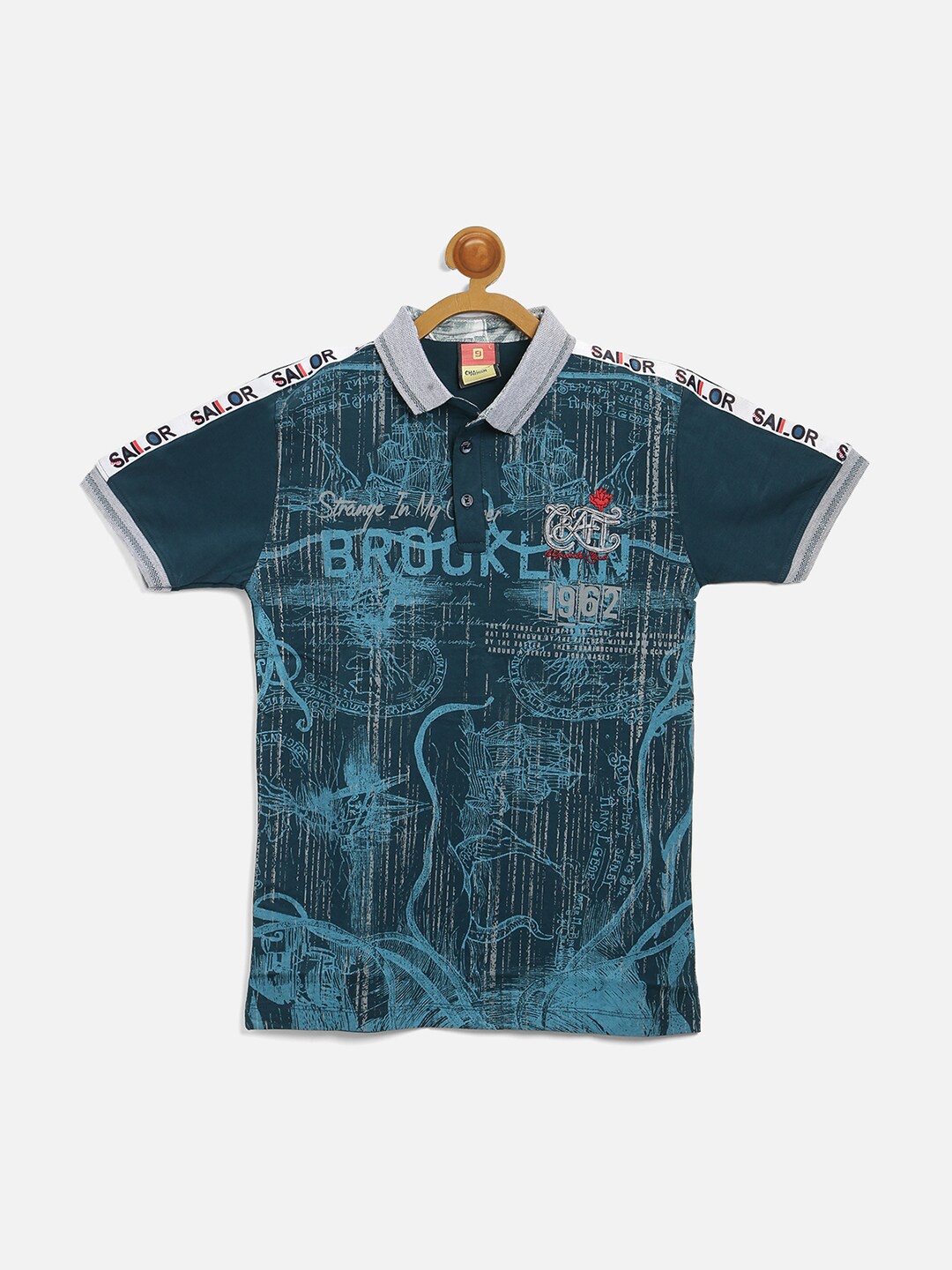 

V2 Value & Variety Boys Green Typography Printed Polo Collar T-shirt