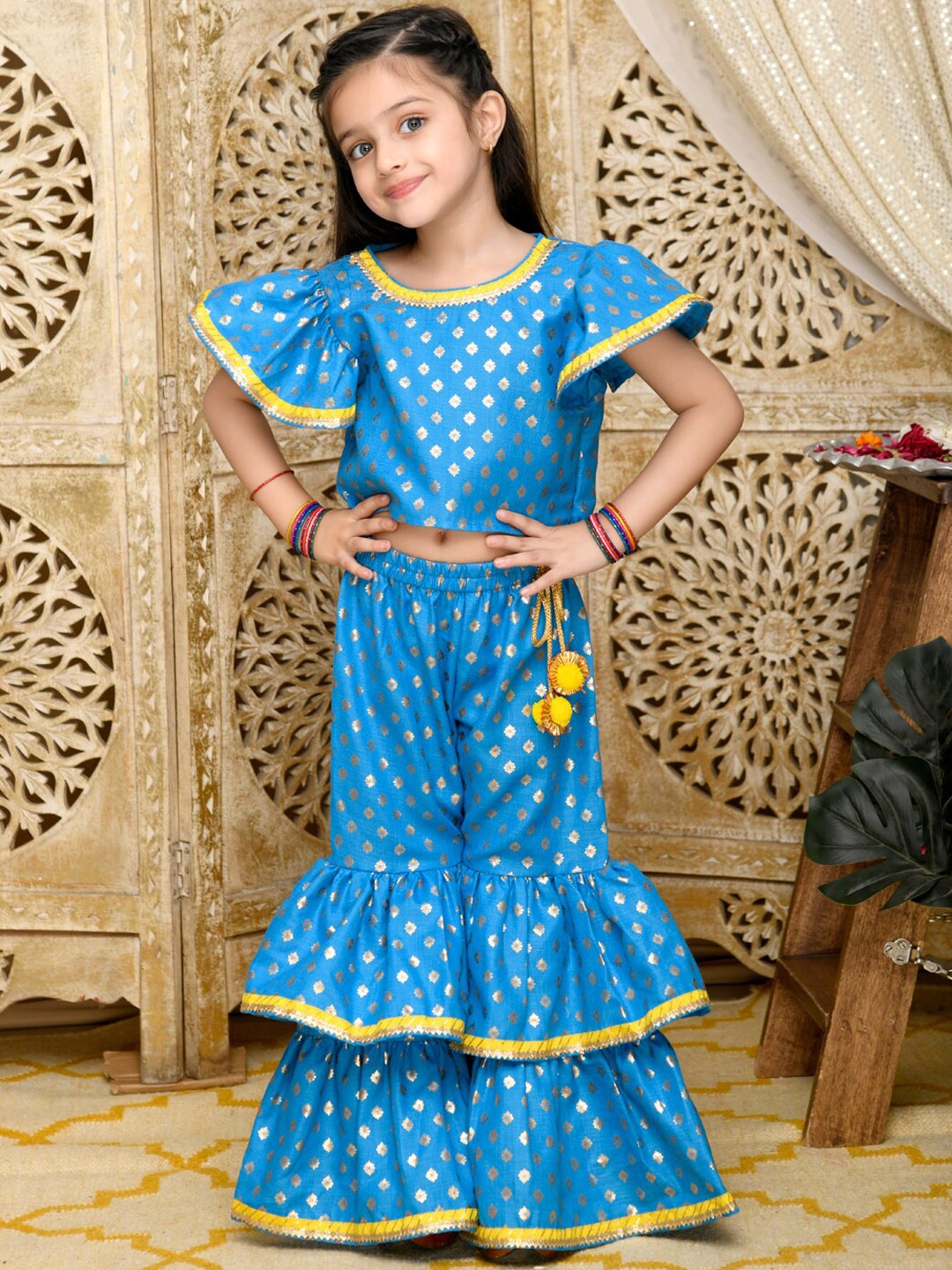 

Saka Designs Girls Ethnic Motifs Printed Top with Sharara, Blue