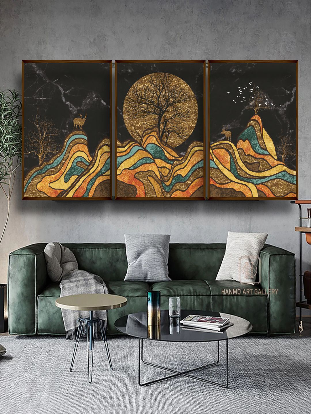 

The Art House Set Of 3 Abstract Framed Wall Painting, Black