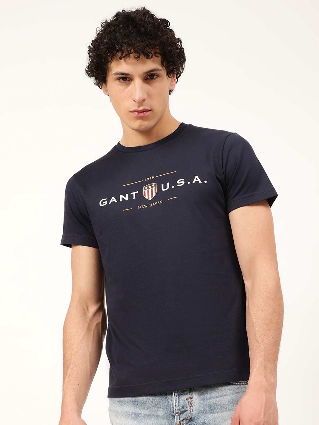 

GANT Men Blue Typography Printed Pure Cotton T-shirt