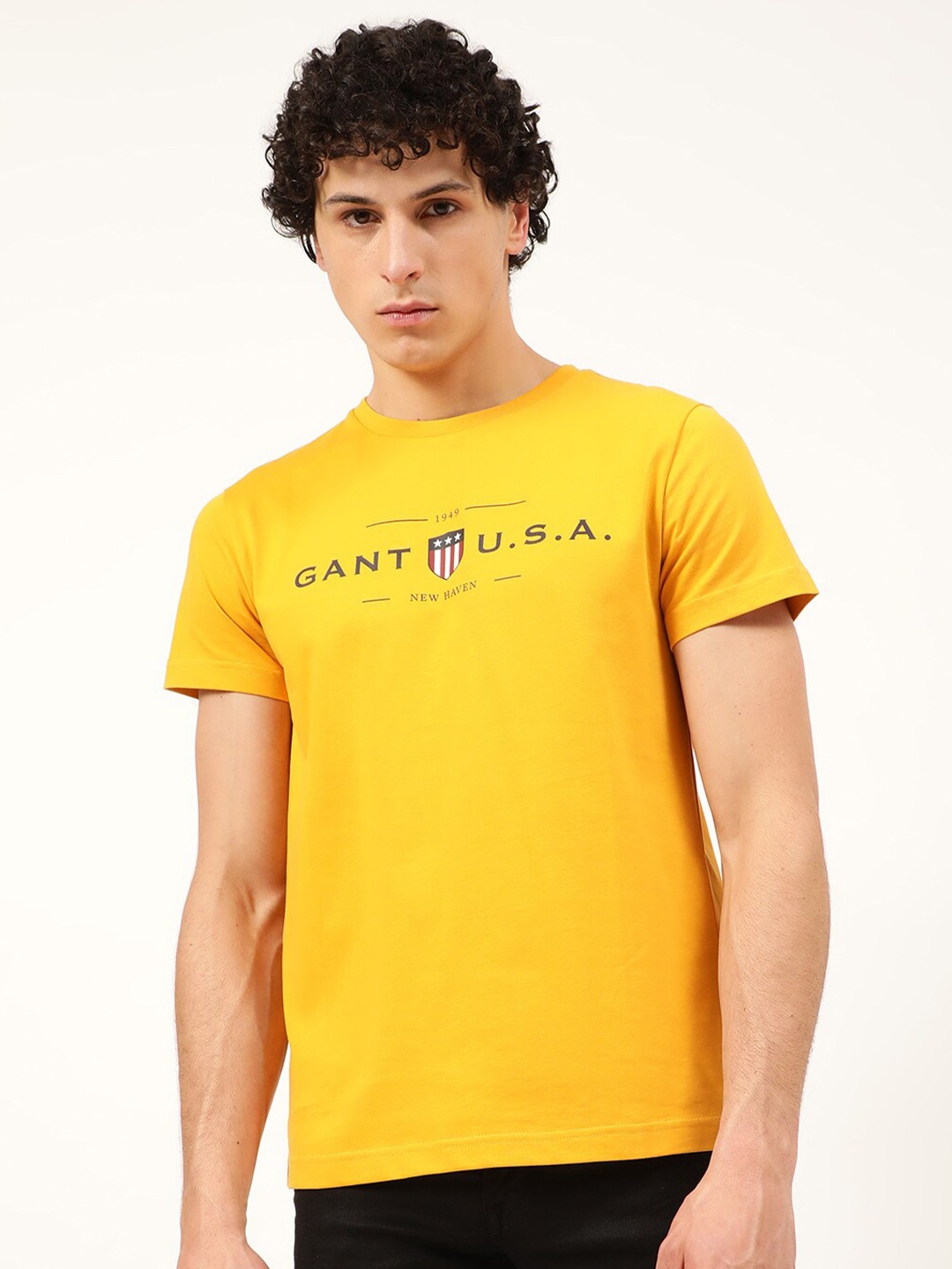 

GANT Men Yellow Typography Pure Cotton T-shirt