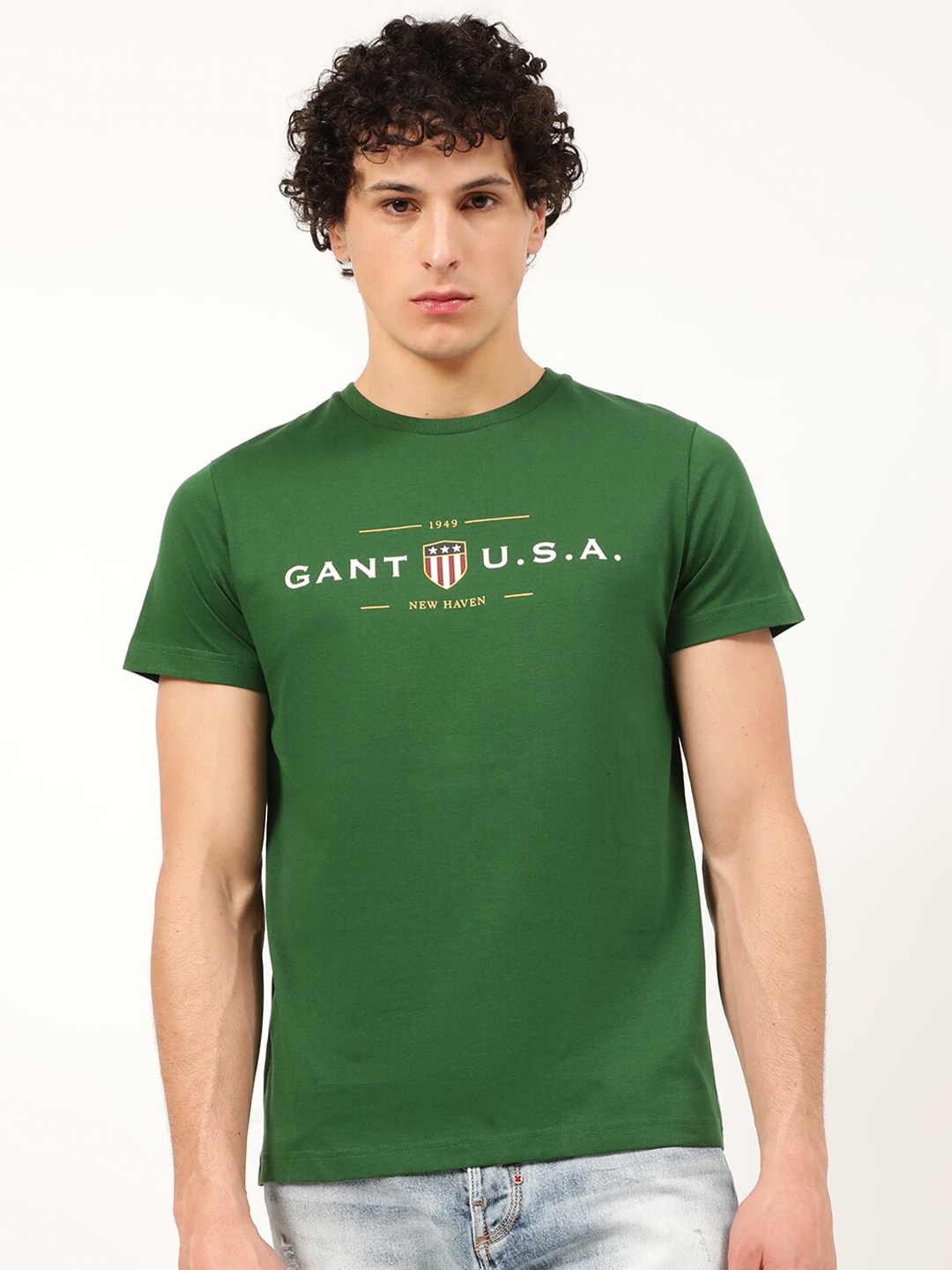 

GANT Men Green Typography Printed Pure Cotton T-shirt