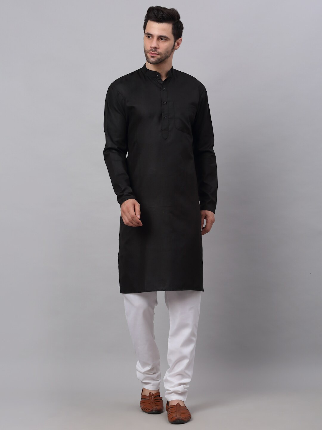 

NEUDIS Men Black Dupion Silk Kurta