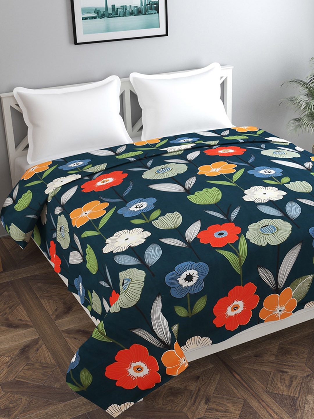 

MORADO Green Floral Printed Double Duvet Cover