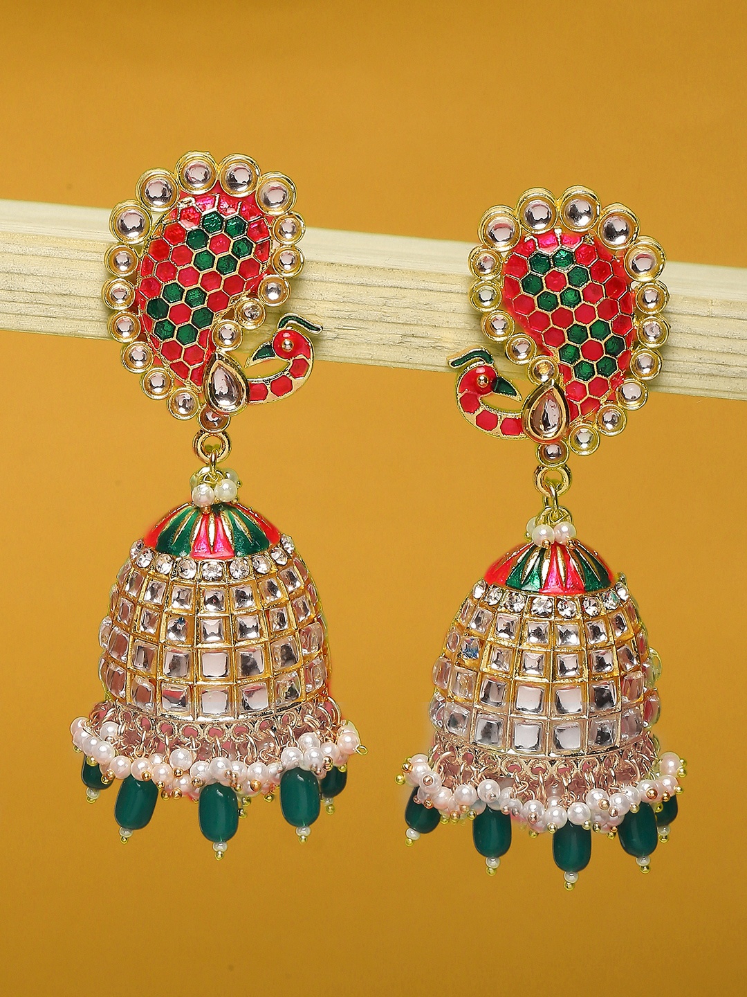 

OOMPH Gold Plated Pink Dome Shaped Jhumkas Earrings